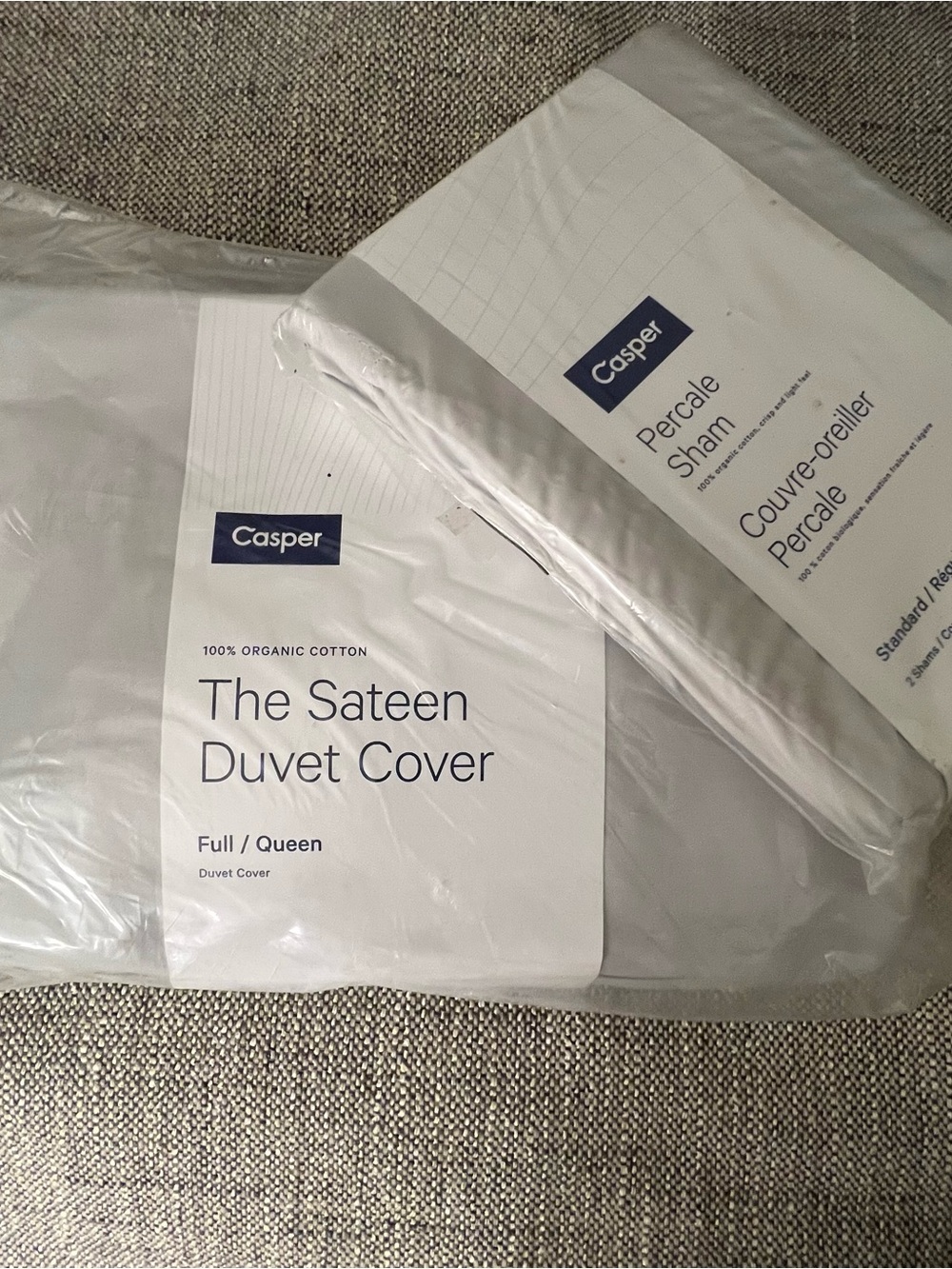 CASPER The Sateen Duvet FULL Cover & pillow cases (light grey) brand new